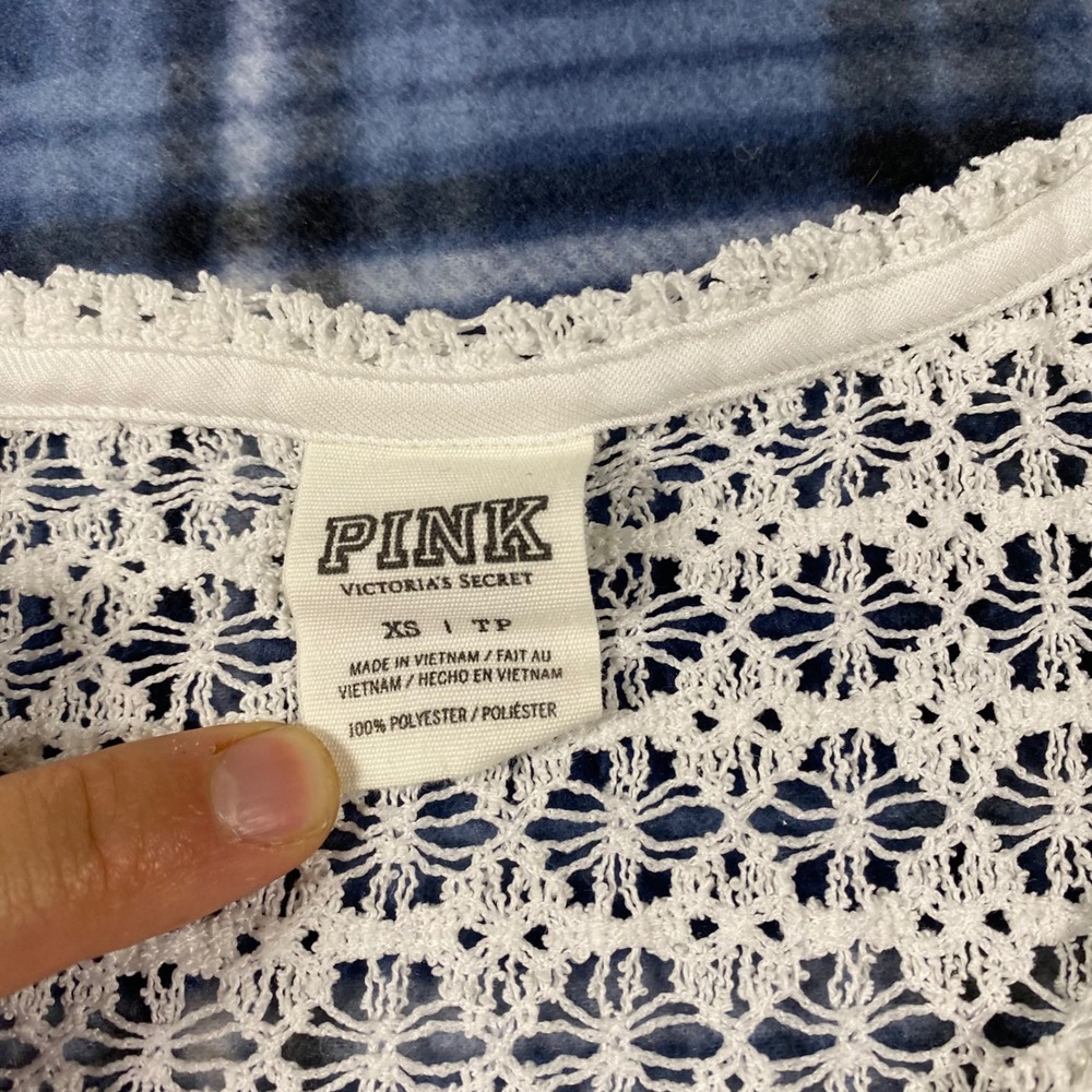 PINK Victoria's Secret White Crochet Lace Crop Top Tank XS RN54867 - Picture 3 of 7
